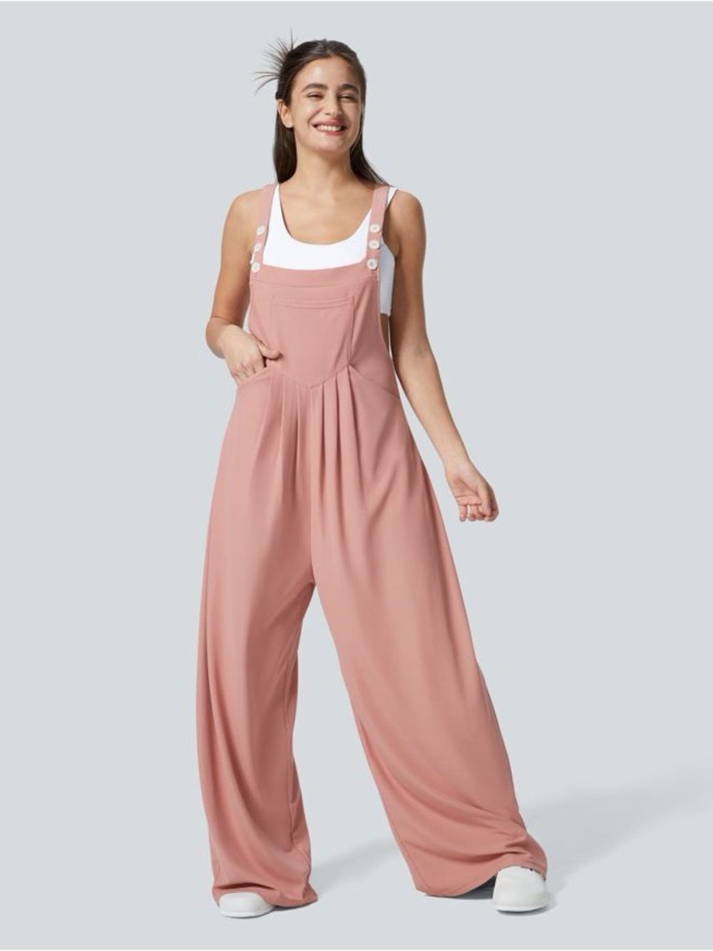 NWT Halara Adjustable Straps Pockets Waffle Casual Overalls Rose Tan Size Small